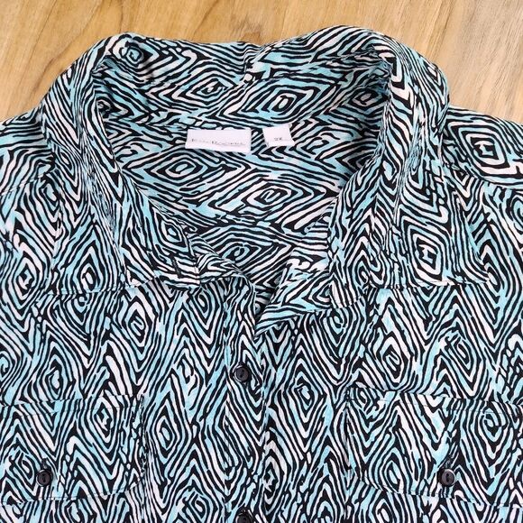 🔹️Kim Rogers Turquoise Geo Print Buttoned Adjustable Sleeve Top 2X - Picture 3 of 12
